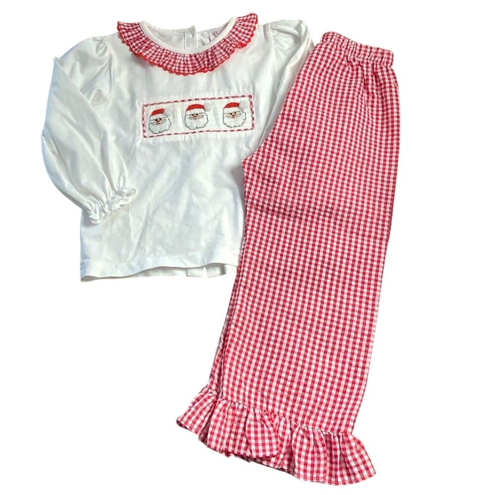 The‎ Smocking Place 2pc Santa Smocked Gingham Outfit size 4T